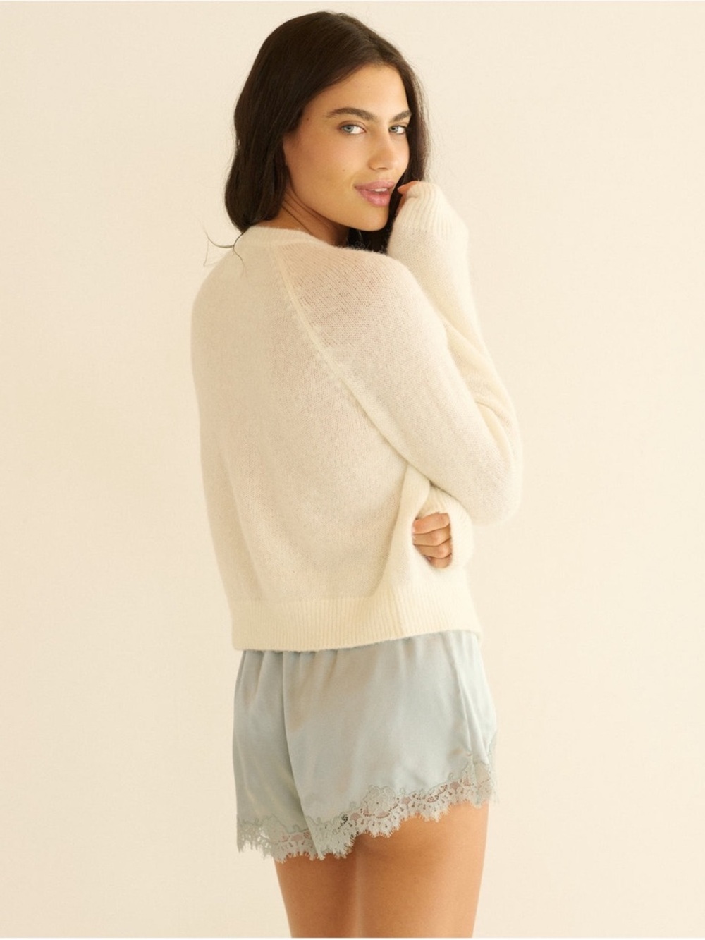 Doen Iona Silk Lace-Trim Shorts - Eucalyptus - Picture 3 of 3